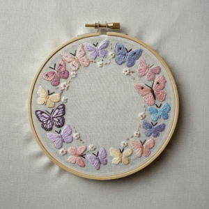 embroidery-circle-butterflies-pearls-white-cloth