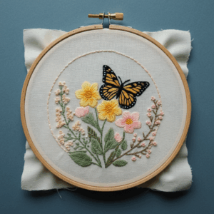 embroidery-butterfly-flowers-white-cloth