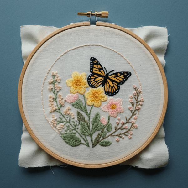 embroidery-butterfly-flowers-white-cloth