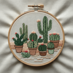 close-up-cross-stitched-picture-cactus-plant