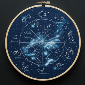 close-up-cross-stitched-picture-zodiac-sign