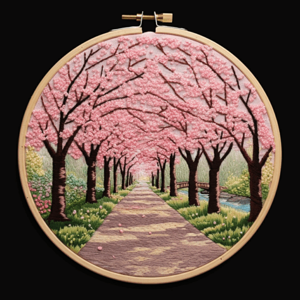 close-up-cross-stitch-picture-path-trees
