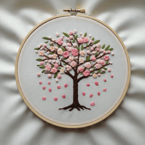 embroidery-tree-pink-flowers-leaves-white-background