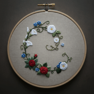 embroidery-floral-design-hoop-wooden-frame