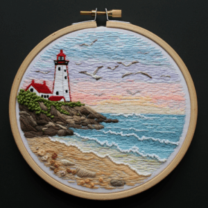 embroidery-lighthouse-rock-seagulls-flying-over