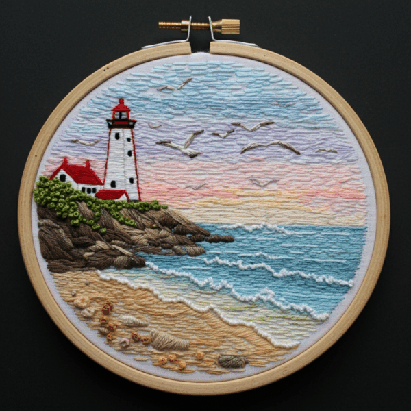 embroidery-lighthouse-rock-seagulls-flying-over