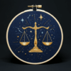 close-up-cross-stitched-picture-scale-justice