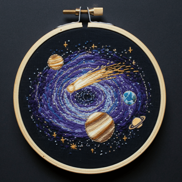 close-up-cross-stitched-picture-space-scene
