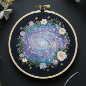 embroidery-circular-design-flowers-stars-black-surface