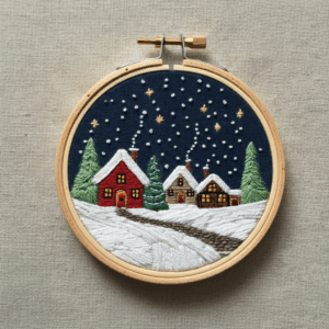 close-up-cross-stitched-picture-small-house