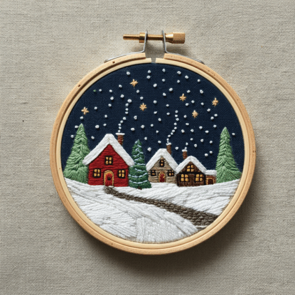 close-up-cross-stitched-picture-small-house
