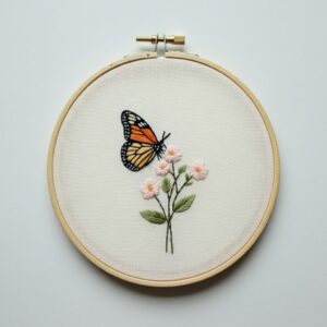 embroidery-butterfly-white-background-pink-flowers