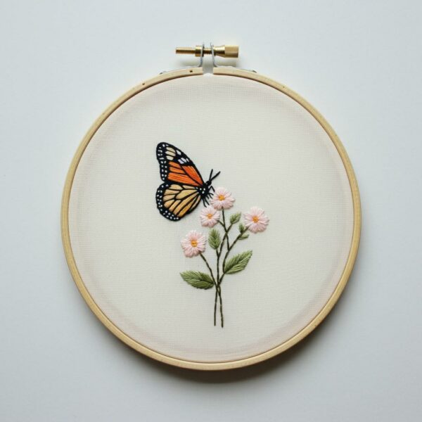 embroidery-butterfly-white-background-pink-flowers