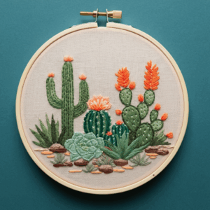embroidery-cactus-plant-orange-flowers-succulents
