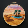 close-up-embroidery-desert-scene-palm-trees