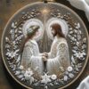 close-up-embroideryed-picture-two-people