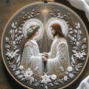 close-up-embroideryed-picture-two-people
