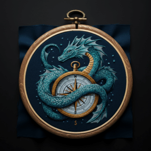 arafed-embroidery-dragon-compass-blue-cloth