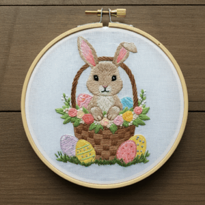 close-up-cross-stitched-picture-bunny-basket