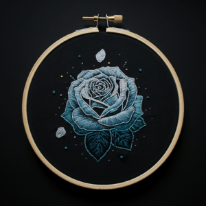 embroidery-rose-blue-leaves-diamond-black-background