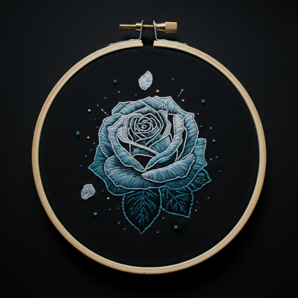 embroidery-rose-blue-leaves-diamond-black-background
