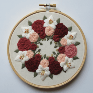 embroidery-circular-design-flowers-white-surface