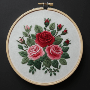embroidery-rose-green-leaves-red-flowers