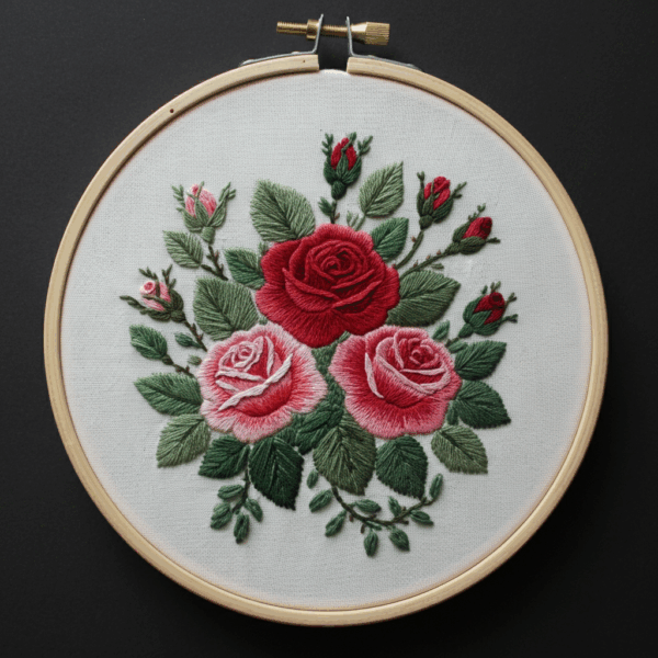 embroidery-rose-green-leaves-red-flowers