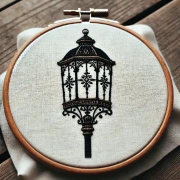 close-up-cross-stitched-picture-lamp-post