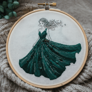 close-up-embroidery-woman-green-dress