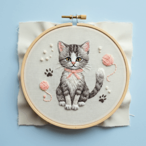 arafed-cat-pink-bow-sitting-piece-cloth