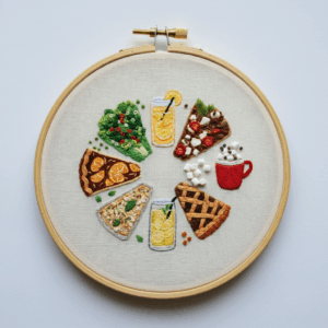 embroidery-variety-food-items-arranged-circle
