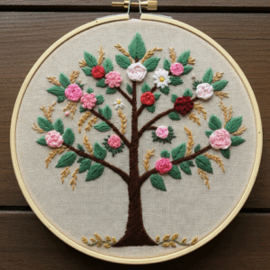 embroidery-tree-flowers-leaves-wooden-surface-3