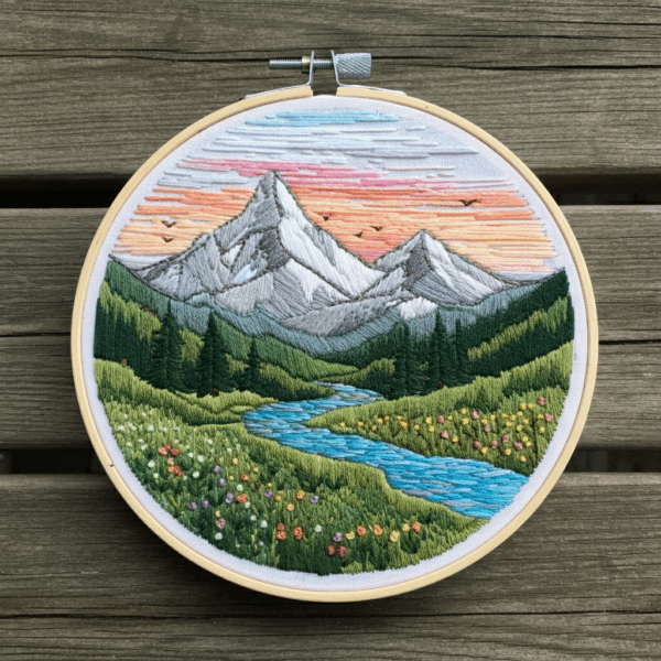 close-up-cross-stitch-picture-mountain-scene