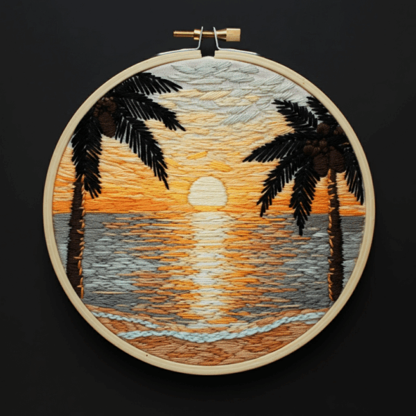 close-up-cross-stitch-picture-sunset-palm-trees