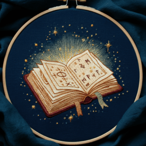 close-up-cross-stitched-book-star