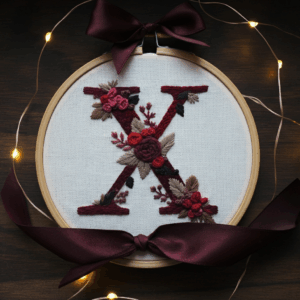 close-up-cross-stitched-letter-ribbon