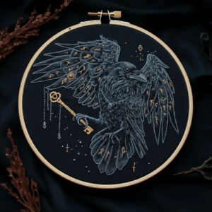 close-up-cross-stitched-picture-bird-key