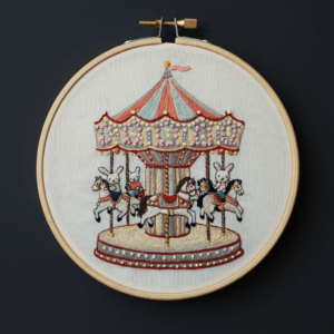 close-up-cross-stitched-picture-carousel