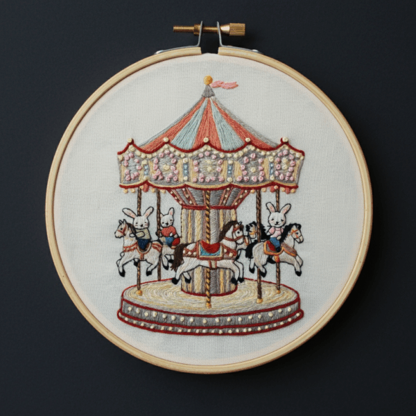 close-up-cross-stitched-picture-carousel