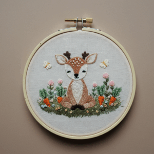 close-up-cross-stitched-picture-deer-field