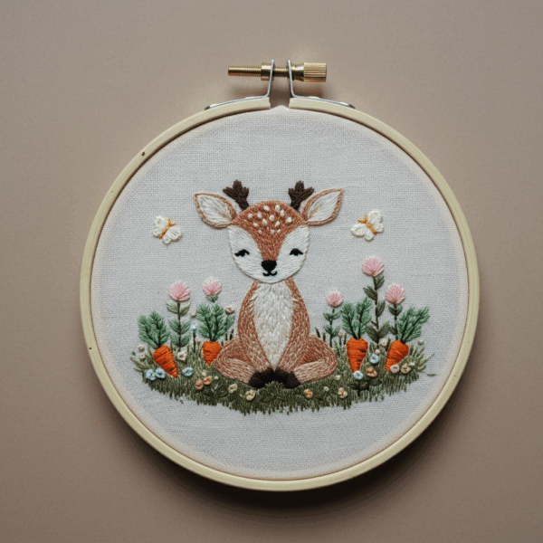close-up-cross-stitched-picture-deer-field