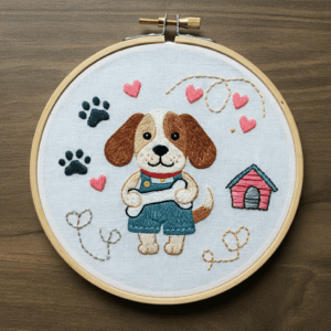 close-up-cross-stitched-picture-dog-bone