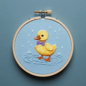 close-up-cross-stitched-picture-duck-water