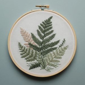 close-up-cross-stitched-picture-fern-leaf