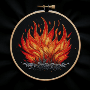 close-up-cross-stitched-picture-fire