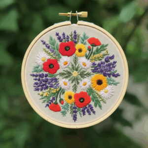 close-up-cross-stitched-picture-flower-arrangement