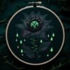 close-up-cross-stitched-picture-flower-green-leaves