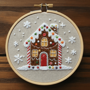 close-up-cross-stitched-picture-gingerbread-house