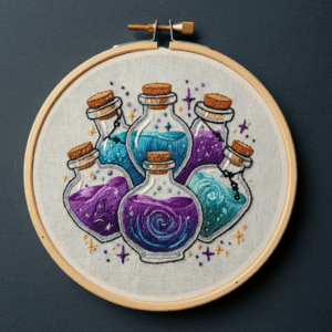 close-up-cross-stitched-picture-group-bottles